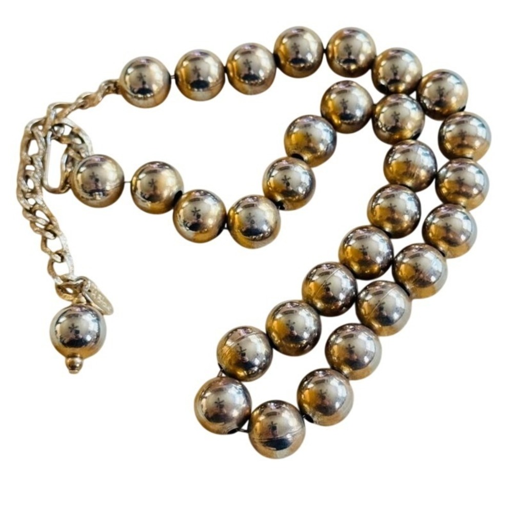Vtg Hobe Signed Necklace Gold tone Ball chain Beaded Choker Beads 60s 18"